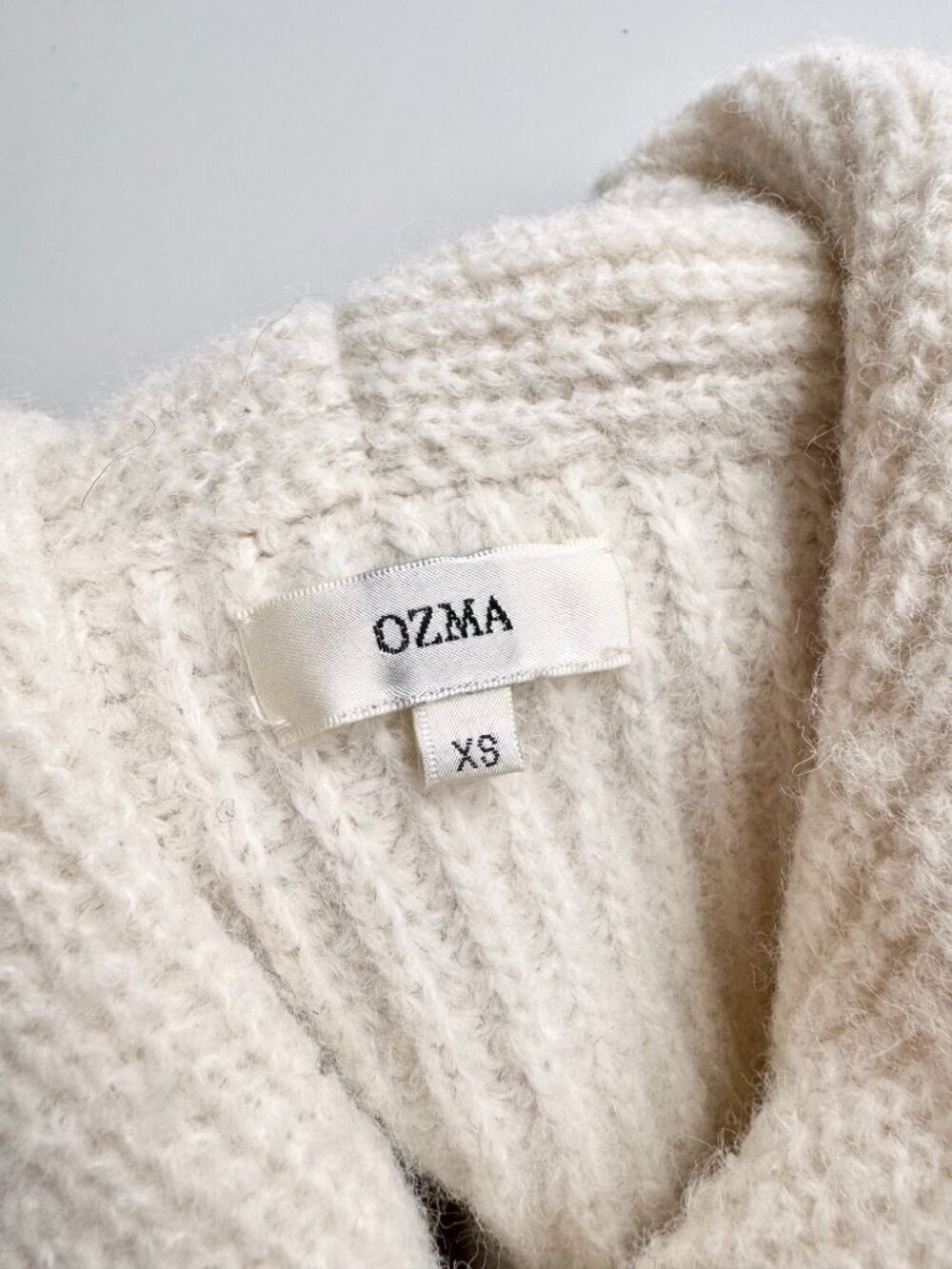 OZMA Sloan Brush Ivory Alpaca Blend Knit Cropped Shawl Cardigan Sweater, Size XS - Picture 12 of 13